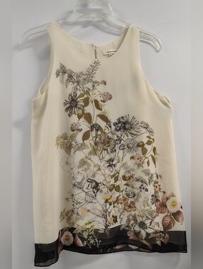 NWOT MAX STUDIO Flowy Floral Print Sleeveless Cream Tunic Top Sz S